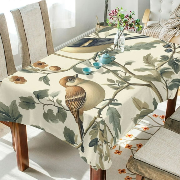 Yayeee Tablecloths for Rectangular Tables 54 x 54 inch Party Table Cover, Green Birds