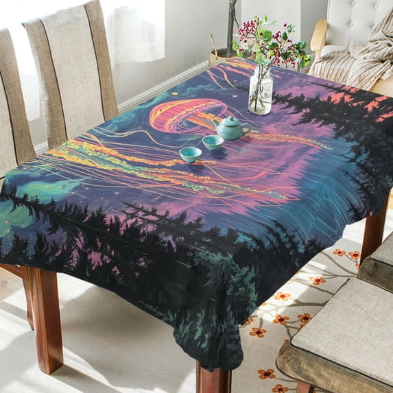 Yayeee Tablecloths for Rectangular Tables 54 x 54 inch Party Table Cover, Psychedelic Jellyfish