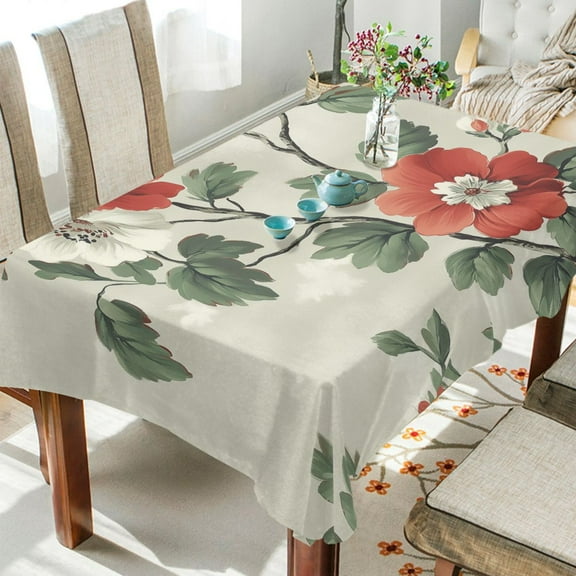 Yayeee Tablecloths for Rectangular Tables 54 x 54 inch Party Table Cover, Red Floral Pattern