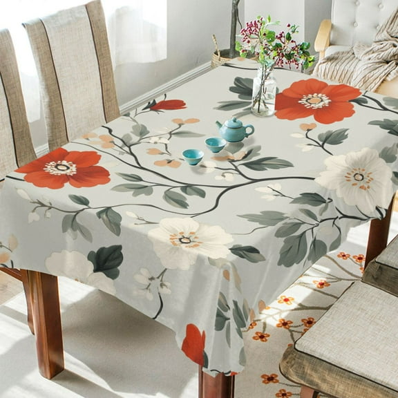 Yayeee Tablecloths for Rectangular Tables 54 x 54 inch Party Table Cover, Red and White Floral Pattern