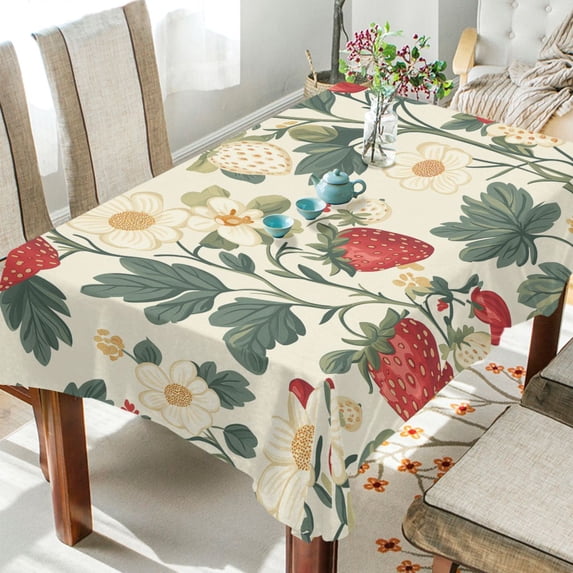 Yayeee Tablecloths for Rectangular Tables 54 x 54 inch Party Table Cover, Small Strawberry Pattern