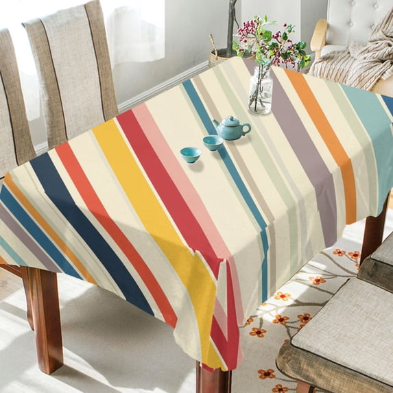 Yayeee Tablecloths for Rectangular Tables 54 x 54 inch Party Table Cover, Striped Pattern