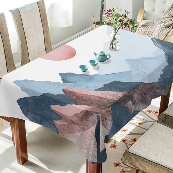Yayeee Tablecloths for Rectangular Tables 54 x 72 inch Party Table Cover, Art Mountain and Sun Pattern