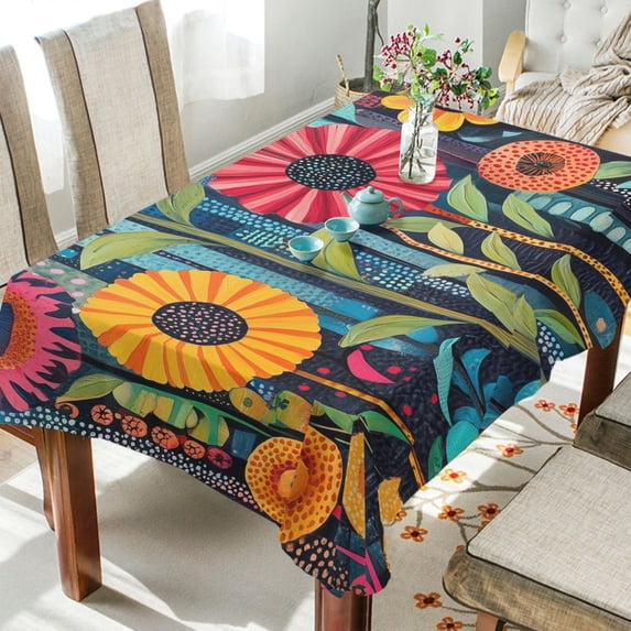 Yayeee Tablecloths for Rectangular Tables 54 x 72 inch Party Table Cover, Orange Colorful Flowers