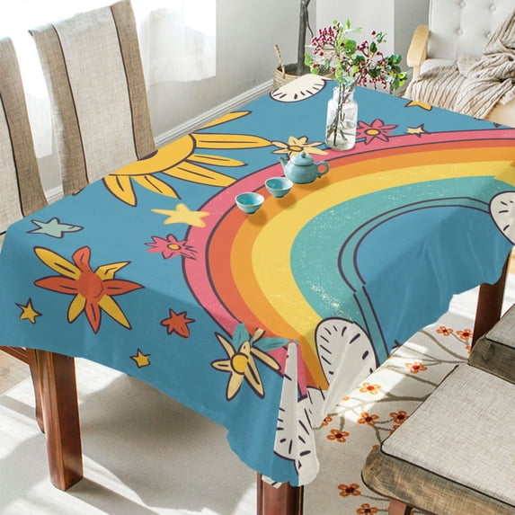 Yayeee Tablecloths for Rectangular Tables 54 x 72 inch Party Table Cover, Rainbow with Stars