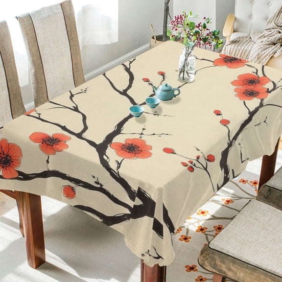 Yayeee Tablecloths for Rectangular Tables 54 x 72 inch Party Table Cover, Red Floral Pattern