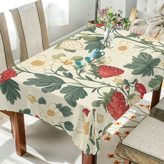 Yayeee Tablecloths for Rectangular Tables 54 x 72 inch Party Table Cover, Small Strawberry Pattern
