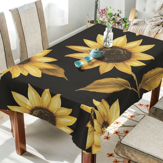 Yayeee Tablecloths for Rectangular Tables 60 x 120 inch Party Table Cover, Black Sunflower Pattern