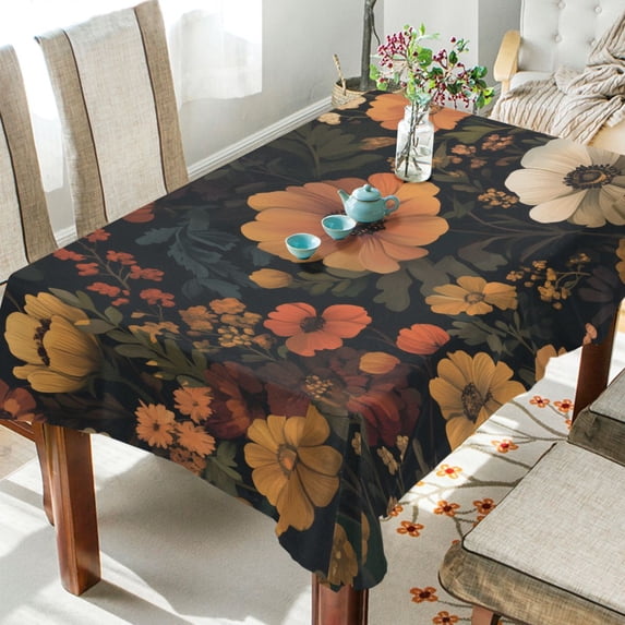 Yayeee Tablecloths for Rectangular Tables 60 x 120 inch Party Table Cover, Dark Floral Pattern