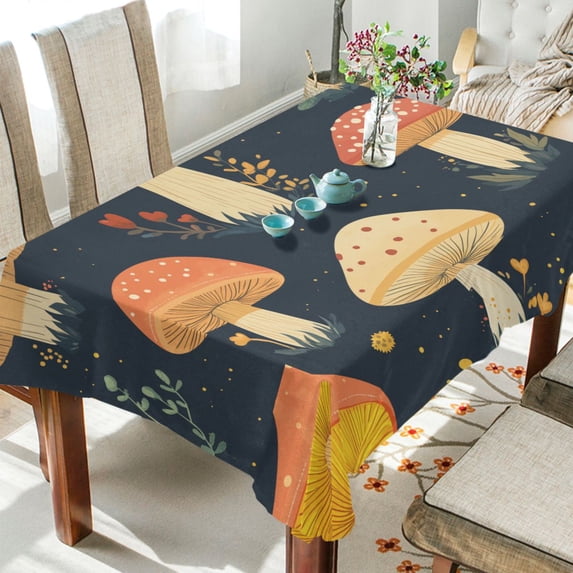 Yayeee Tablecloths for Rectangular Tables 60 x 60 inch Party Table Cover, Black Mushroom Pattern