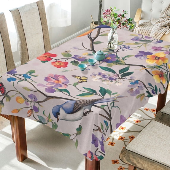 Yayeee Tablecloths for Rectangular Tables 60 x 60 inch Party Table Cover, Purple Floral Pattern