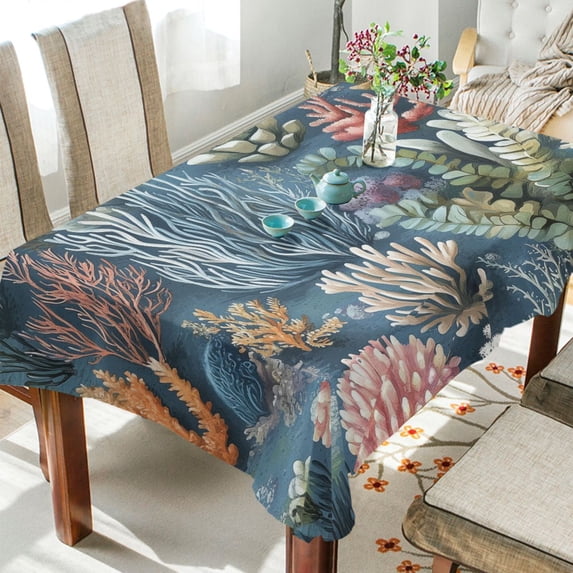 Yayeee Tablecloths for Rectangular Tables 60 x 60 inch Party Table Cover, Sea Plants Pattern