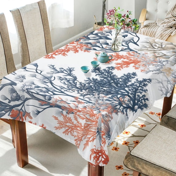 Yayeee Tablecloths for Rectangular Tables 60 x 60 inch Party Table Cover, White Sea Plants