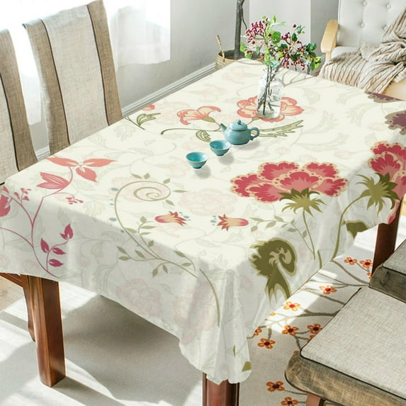Yayeee Tablecloths for Rectangular Tables 60 x 90 inch Party Table Cover, Beige Floral