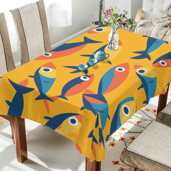 Yayeee Tablecloths for Rectangular Tables 60 x 90 inch Party Table Cover, Yellow Sardines Pattern