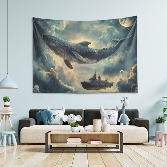 Yayeee Tapestry Wall Hanging for Bedroom 60" x 40" Living Room Home Wall Art Decor, Beige Floating Whale