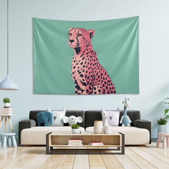 Yayeee Tapestry Wall Hanging for Bedroom 60" x 40" Living Room Home Wall Art Decor, Big Pink Cheetah
