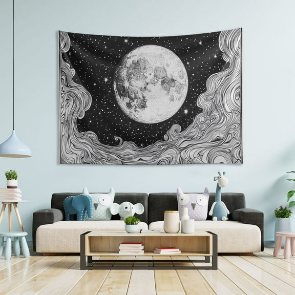 Yayeee Tapestry Wall Hanging for Bedroom 60" x 40" Living Room Home Wall Art Decor, Black Moon
