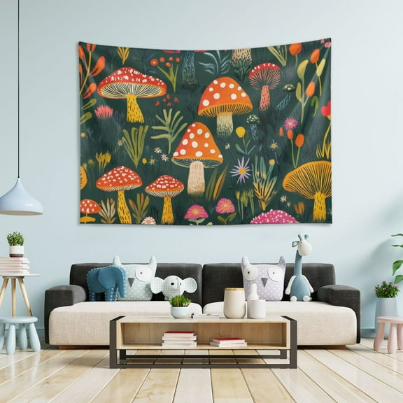 Yayeee Tapestry Wall Hanging for Bedroom 60" x 40" Living Room Home Wall Art Decor, Orange Mushroom
