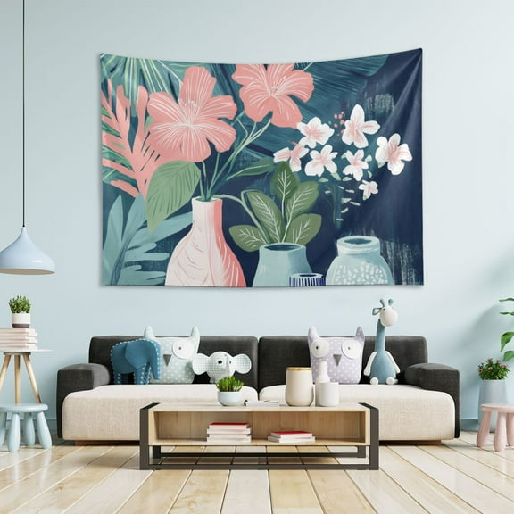 Yayeee Tapestry Wall Hanging for Bedroom 60" x 40" Living Room Home Wall Art Decor, Pink Flowers