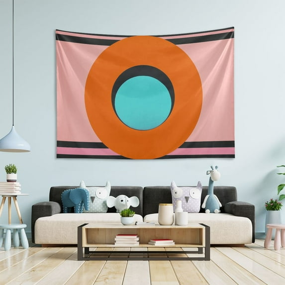 Yayeee Tapestry Wall Hanging for Bedroom 60" x 51" Living Room Home Wall Art Decor, Orange Circle
