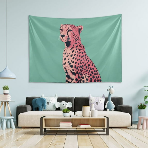 Yayeee Tapestry Wall Hanging for Bedroom 80" x 60" Living Room Home Wall Art Decor, Big Pink Cheetah