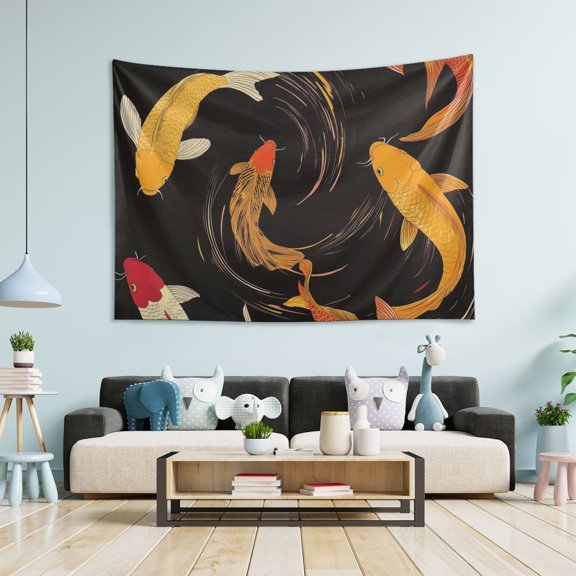 Yayeee Tapestry Wall Hanging for Bedroom 80" x 60" Living Room Home Wall Art Decor, Black Fish Pattern