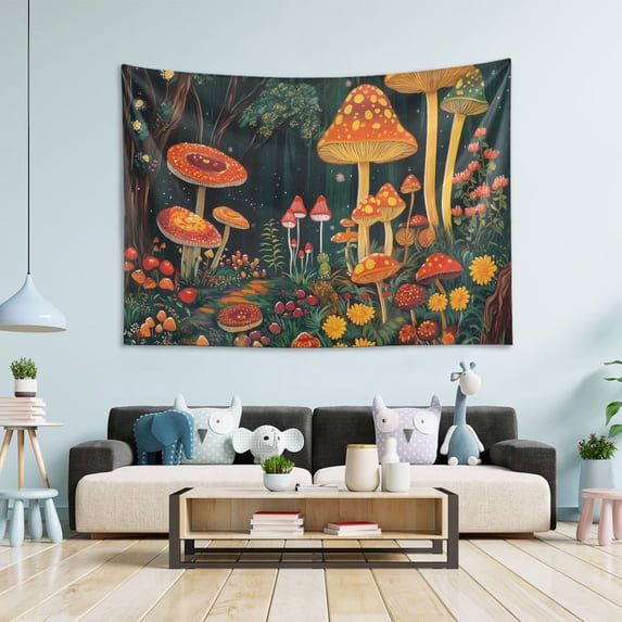 Yayeee Tapestry Wall Hanging for Bedroom 80" x 60" Living Room Home Wall Art Decor, Forest Mushroom