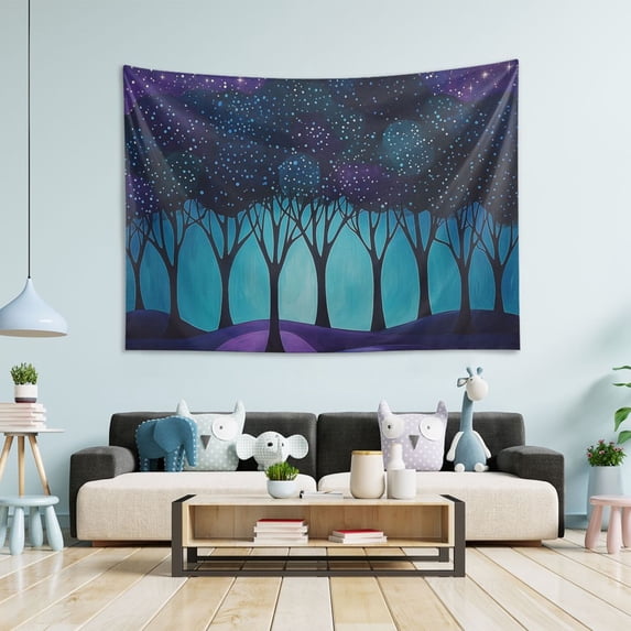 Yayeee Tapestry Wall Hanging for Bedroom 80" x 60" Living Room Home Wall Art Decor, Purple Moonlight Forest