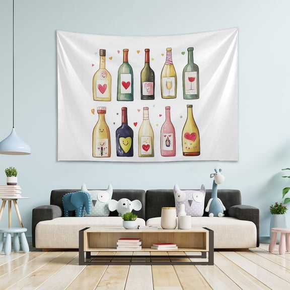 Yayeee Tapestry Wall Hanging for Bedroom 90" x 60" Living Room Home Wall Art Decor, Happy Face Bottles