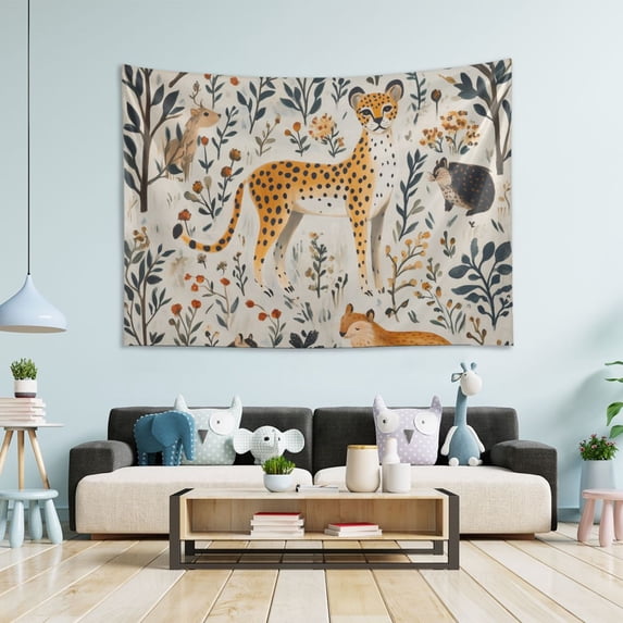 Yayeee Tapestry Wall Hanging for Bedroom 60" x 51" Living Room Home Wall Art Decor, Animals In A Forest Pattern