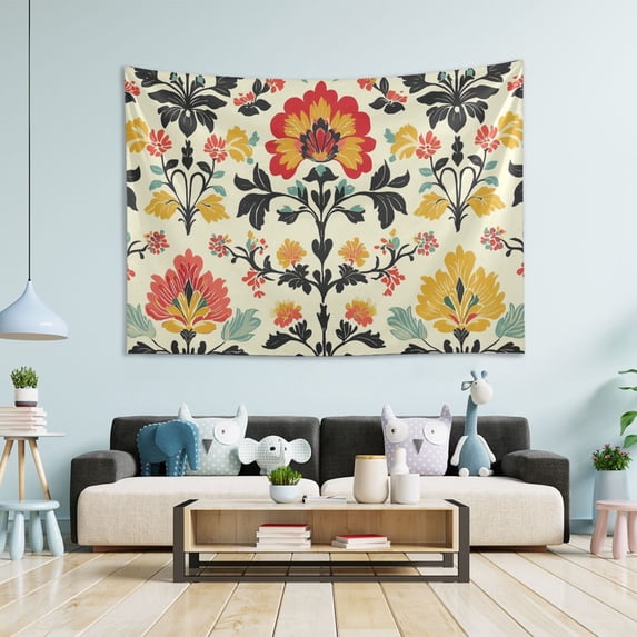 Yayeee Tapestry Wall Hanging for Bedroom 60" x 51" Living Room Home Wall Art Decor, Beige Floral