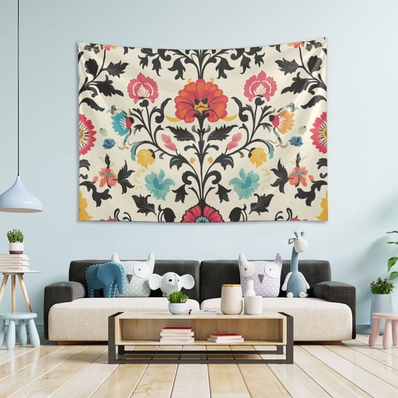 Yayeee Tapestry Wall Hanging for Bedroom 60" x 40" Living Room Home Wall Art Decor, Beige Red Floral