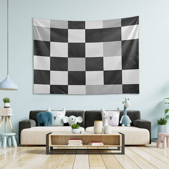 Yayeee Tapestry Wall Hanging for Bedroom 60" x 40" Living Room Home Wall Art Decor, Black and Grey Plaid Pattern