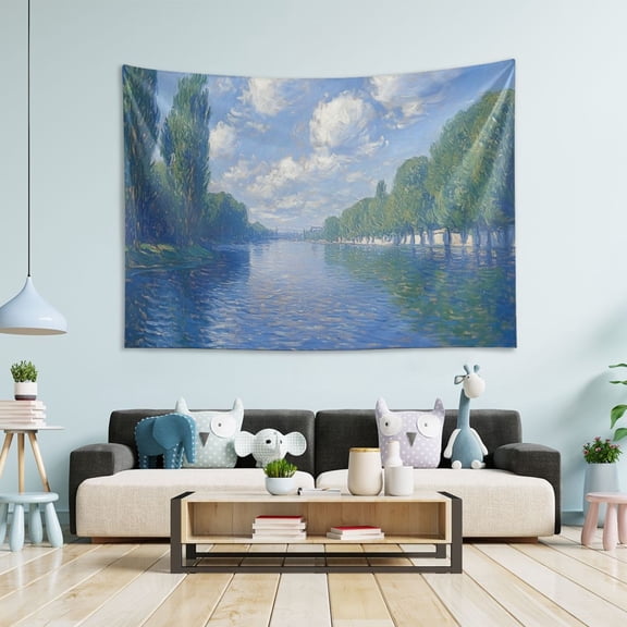 Yayeee Tapestry Wall Hanging for Bedroom 90" x 60" Living Room Home Wall Art Decor, Blue Sky and River
