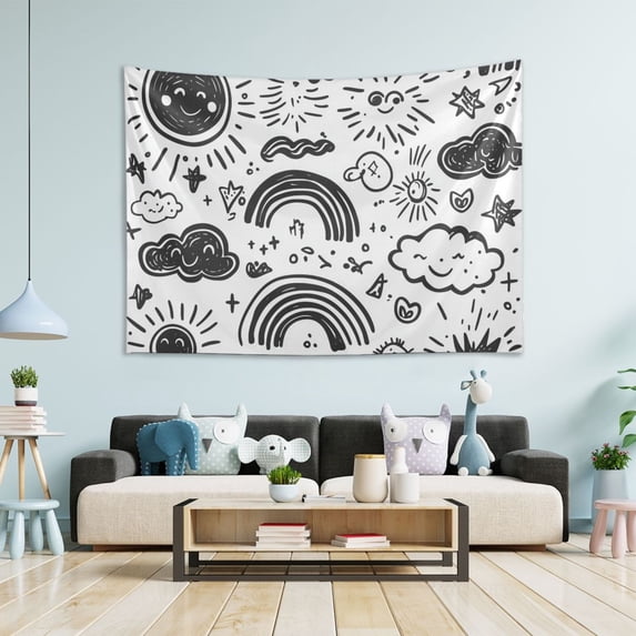 Yayeee Tapestry Wall Hanging for Bedroom 90" x 60" Living Room Home Wall Art Decor, Clouds and Suns