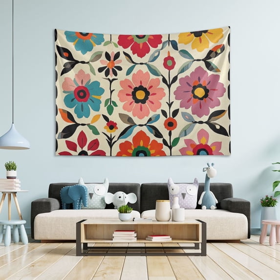 Yayeee Tapestry Wall Hanging for Bedroom 60" x 51" Living Room Home Wall Art Decor, Colorful Flowers