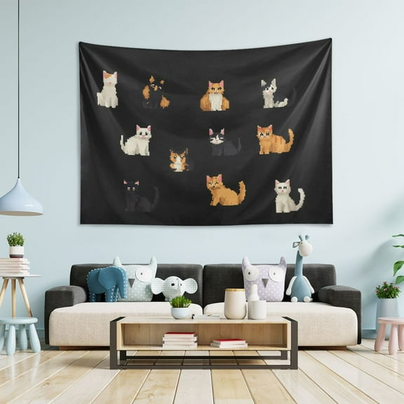 Yayeee Tapestry Wall Hanging for Bedroom 60" x 40" Living Room Home Wall Art Decor, Pixel Cat