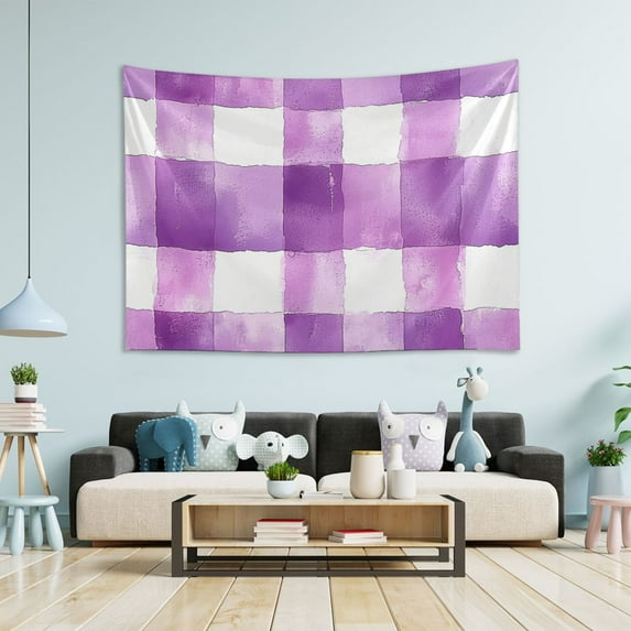 Yayeee Tapestry Wall Hanging for Bedroom 60" x 40" Living Room Home Wall Art Decor, Purple and White Pattern