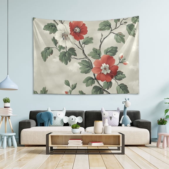 Yayeee Tapestry Wall Hanging for Bedroom 80" x 60" Living Room Home Wall Art Decor, Red Floral Pattern