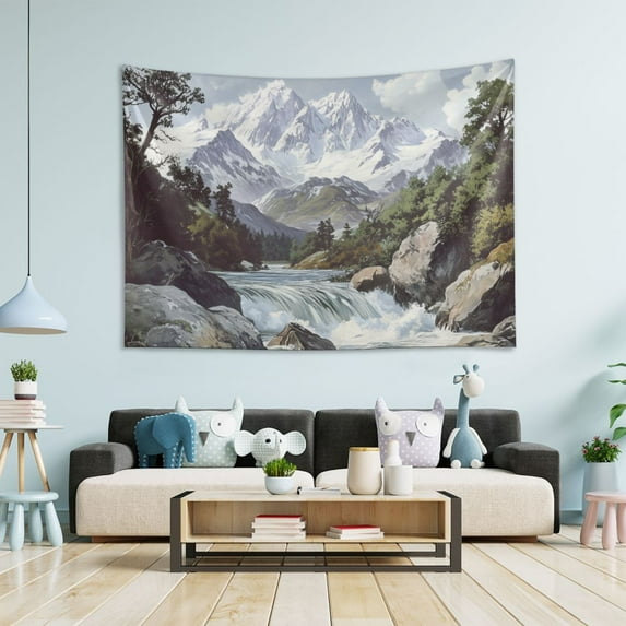 Yayeee Tapestry Wall Hanging for Bedroom 60" x 51" Living Room Home Wall Art Decor, River and Mountains