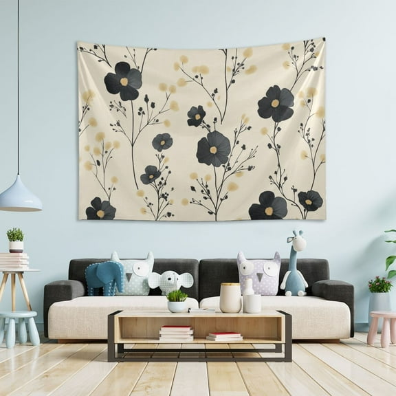 Yayeee Tapestry Wall Hanging for Bedroom 60" x 40" Living Room Home Wall Art Decor, Small Black Flowers