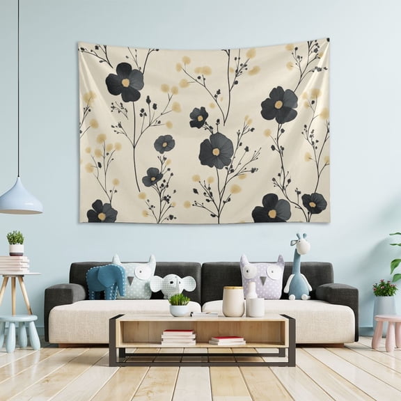 Yayeee Tapestry Wall Hanging for Bedroom 90" x 60" Living Room Home Wall Art Decor, Small Black Flowers