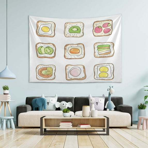 Yayeee Tapestry Wall Hanging for Bedroom 80" x 60" Living Room Home Wall Art Decor, Toasts Pattern