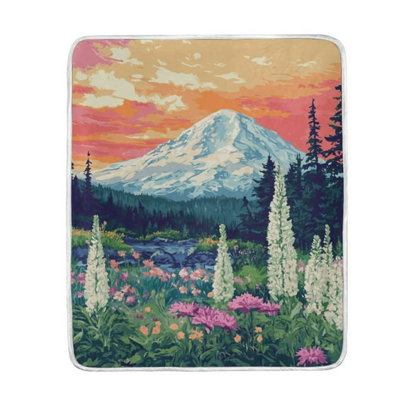 Yayeee Throw Blanket for Couch Soft Warm 50" x 60" Sofa Chair Bed Decoration, Floral Mountain