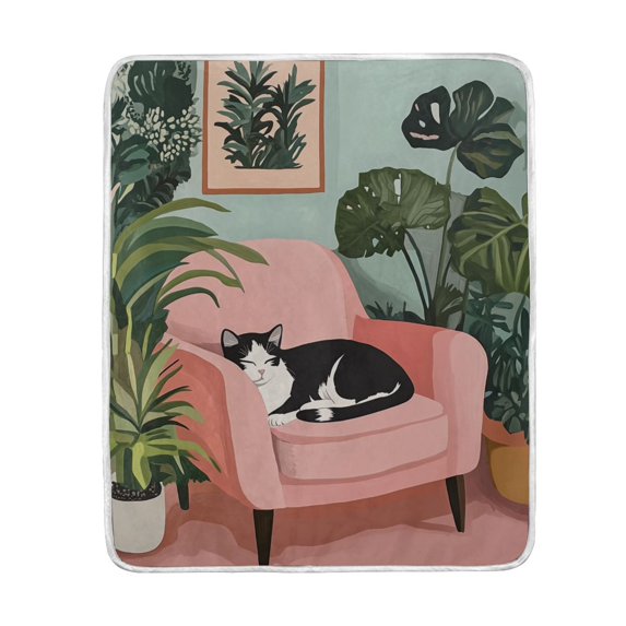 Yayeee Throw Blanket for Couch Soft Warm 50" x 60" Sofa Chair Bed Decoration, Pink and Green Cat