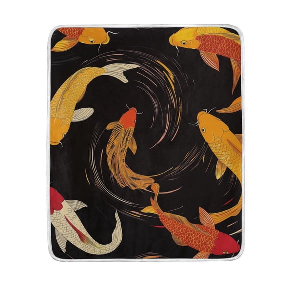 Yayeee Throw Blanket for Couch Soft Warm 60" x 80" Sofa Chair Bed Decoration, Black Fish Pattern