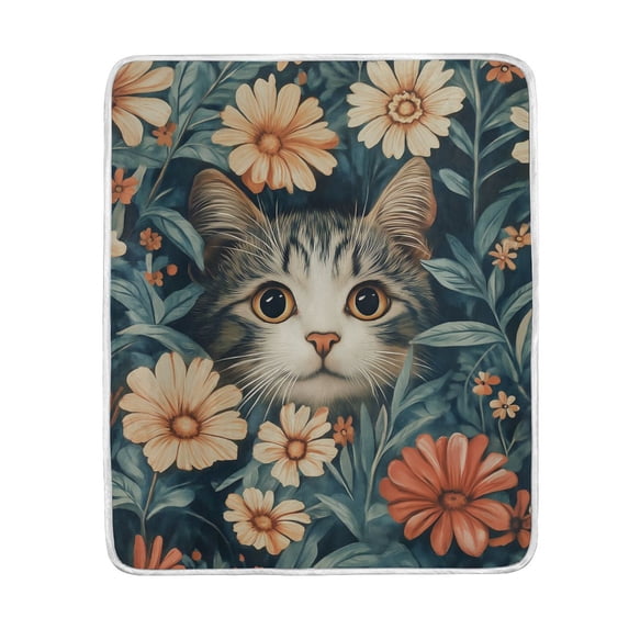 Yayeee Throw Blanket for Couch Soft Warm 60" x 80" Sofa Chair Bed Decoration, Flowers Cat