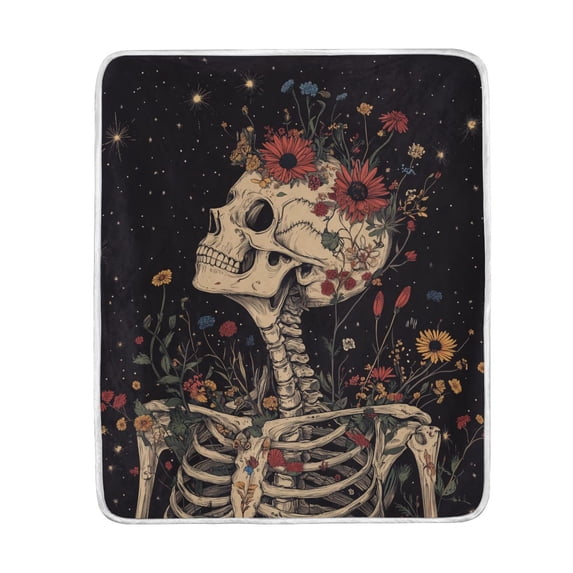Yayeee Throw Blanket for Couch Soft Warm 60" x 80" Sofa Chair Bed Decoration, Skeleton with Flowers Pattern