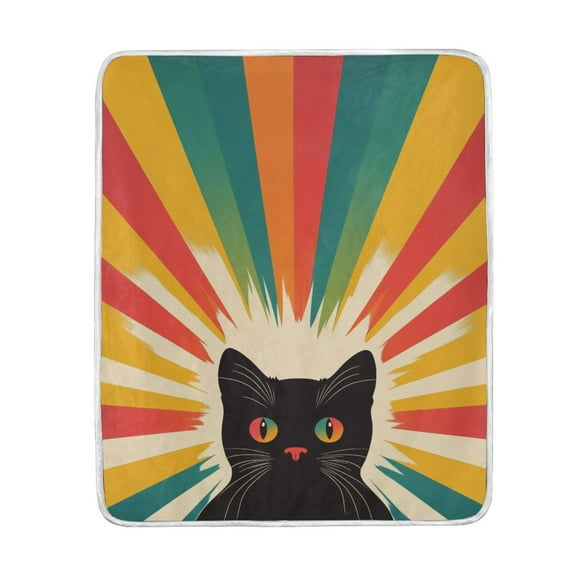 Yayeee Throw Blanket for Couch Soft Warm 50" x 60" Sofa Chair Bed Decoration, Colorful Black Cat
